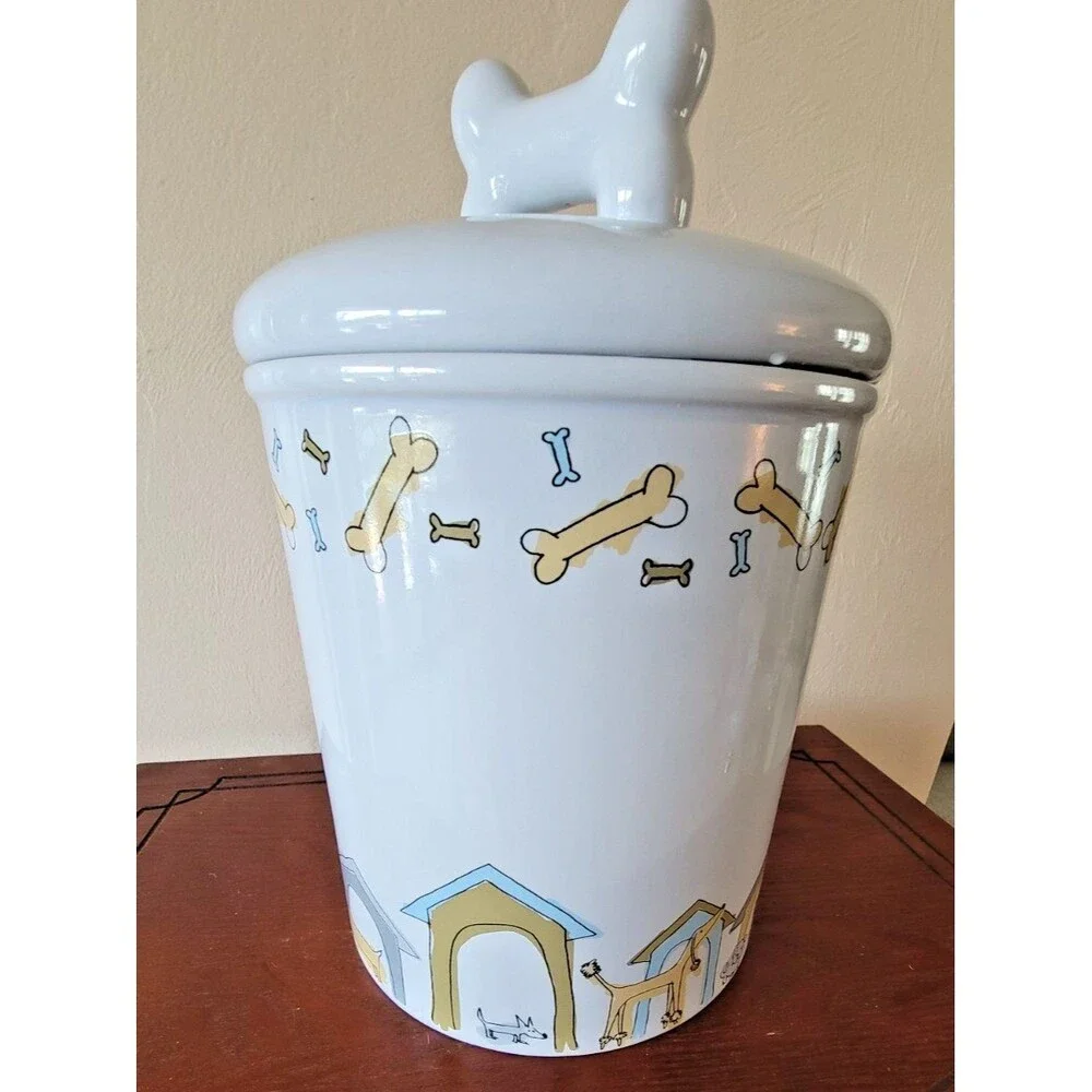 Signature Housewares Stoneware DOG TREAT  Jar Canister LID Bone Handle